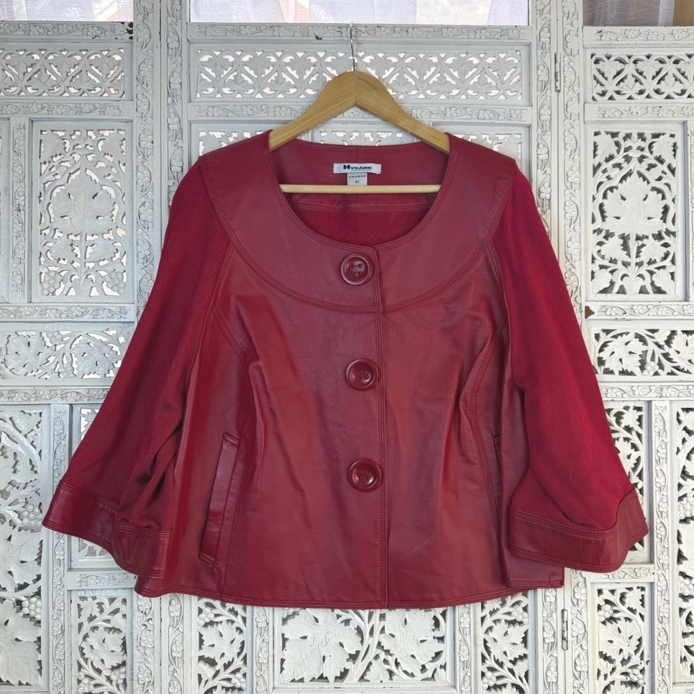 Vtg Nygard Red Leather Snap Button Jacket‎ Sz 3X Mod Retro Cherry Rockabilly